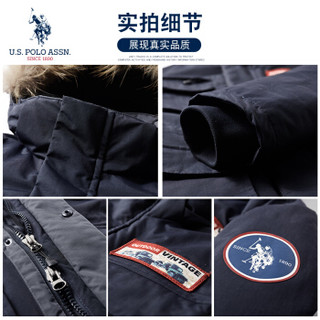 U.S. POLO ASSN. 羽绒服男2019秋冬新款韩版中长款加厚连帽保暖男装外套羽绒服大衣 6194117031 卡其 2XL