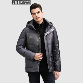 吉普(JEEP)羽绒服男2019冬季新品连帽上衣男士户外休闲保暖白鸭绒厚款外套X-8803 灰色 XL