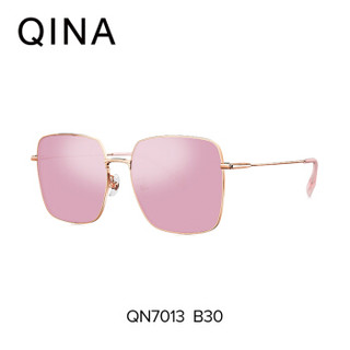 亓那(QINA)太阳镜男 方形复古太阳镜潮人墨镜眼镜男士QN7013 B30镜框玫瑰金色|镜片粉色