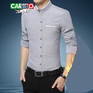 卡帝乐鳄鱼（CARTELO）衬衫 男士潮流时尚休闲百搭立领长袖衬衣A180-2210灰色2XL