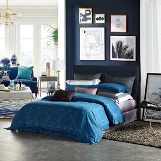 LOVO 四件套全棉60支高支高密时尚纯棉床单被套床品套件 维纳尔200*230cm蓝色