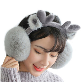 艾可娃 IKEWA ERZ003保暖耳罩女冬季可爱耳包卡通鹿精灵圣诞护耳折叠防寒耳罩 鹿灰色