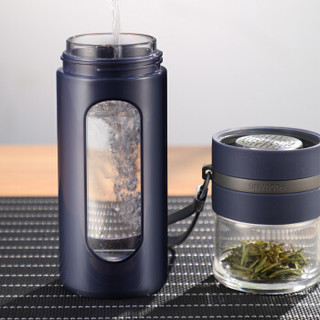富光 玻璃杯大容量泡茶师透明茶水分离杯子办公玻璃茶杯水杯灰色340ML