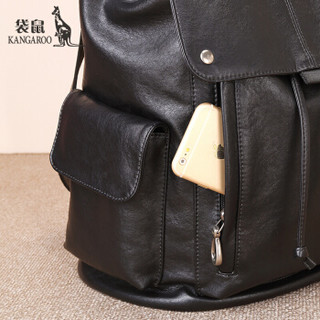 袋鼠（KANGAROO）双肩包男士大容量休闲商务旅行背包防水电脑包学生书包 黑色 KMJB0119018