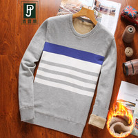 吉普盾 毛衣男士休闲圆领加绒打底衫男 灰色 M