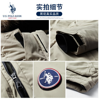 U.S. POLO ASSN. 羽绒服男2019秋冬新品白鸭绒加厚保暖中长款羽绒服男士防风大衣 6194117100 卡其 4XL