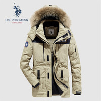 U.S. POLO ASSN. 羽绒服男 2019冬季新品男士可卸连帽中长款加厚衣服白鸭绒保暖外套 6194117032 卡其色 3XL