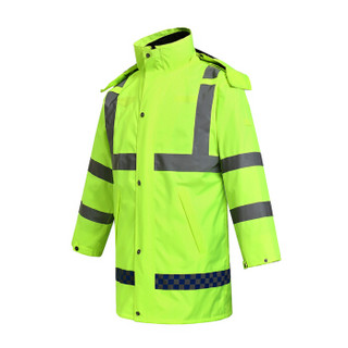 劳博士（LABORS）加棉加厚雨衣 交通安全警示 摩托车电动车冬季防寒保暖执勤雨衣套装 荧光绿 L