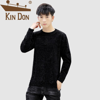 金盾（KIN DON）针织衫 男2019秋季新款休闲百搭韩版潮流时尚圆领毛衣打底衫 A303-MY01 黑色 M