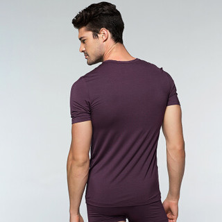 爱慕先生内衣莫代尔T恤男士V领纯色简约短袖上衣弹力修身基础打底衫 NS12S11紫色170/85/S