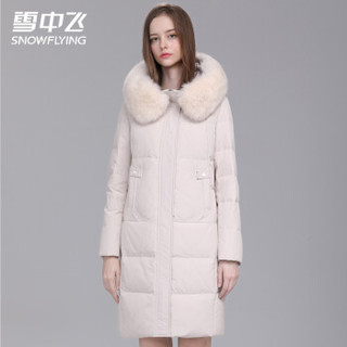 雪中飞2019冬季新款羽绒服女简约时尚超大毛领款修身中长款外套潮X90141616F米白XXXL