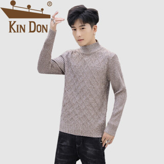 金盾（KIN DON）针织衫 男2019秋季新款休闲百搭韩版潮流高领规则图案打底衫 A303-MY906 卡其色 M