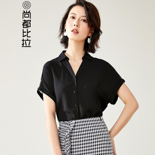 尚都比拉纯色蕾丝衬衫女2019女装新品翻领衬衣后背拼接上衣192C0224759 白色 S