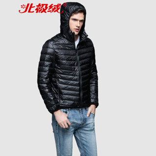 北极绒（Bejirong）男士羽绒服 2019新款男士轻薄连帽休闲轻柔保暖羽绒服 QT815-F02 黑色 XL