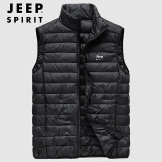 吉普JEEP 羽绒马甲男2019秋冬新款轻薄羽绒服休闲无袖坎肩中青年马夹外套韩版修身背心男 XY0071 黑色 2XL