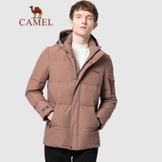 骆驼（CAMEL）男装 2019冬季新款中长款羽绒服男韩版潮流可拆卸帽外套 D9Y105324 豆沙红XXXL
