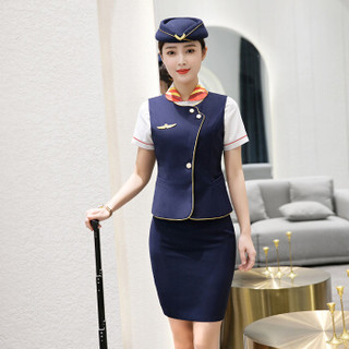 特洛曼空姐制服职业套装女前台美容师高铁乘务员马甲工作服艺考面试服装 XL