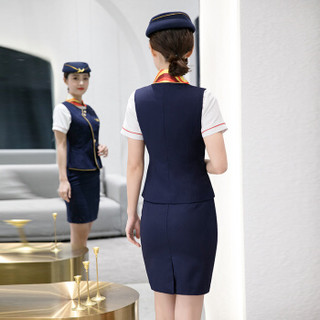 特洛曼空姐制服职业套装女前台美容师高铁乘务员马甲工作服艺考面试服装 XL