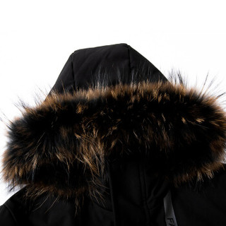 北极绒（Bejirong）羽绒服男中长款2019冬季新款毛领连帽加厚商务外套羽绒大衣 9063 黑色 170/88A