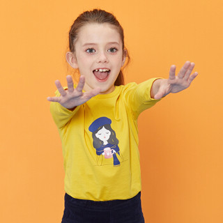 安奈儿纯棉童装女童T恤2019秋季新款印花轮滑图案长袖圆领小女孩打底上衣木槿紫170