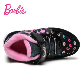 芭比 BARBIE 童鞋 冬季新款女童运动鞋 保暖加绒二棉鞋子 卡通公主学生鞋 1998 黑色 31码