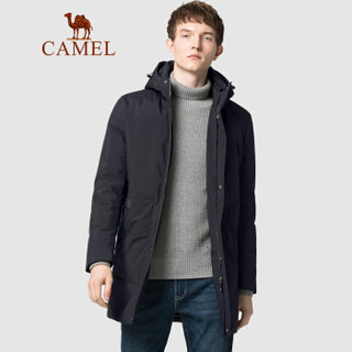 骆驼（CAMEL）男装 2019冬季新款白鸭绒羽绒服男青年韩版中长款休闲外套潮 D9Y091399 黑色XL