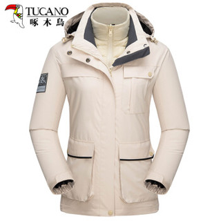 啄木鸟（TUCANO）羽绒服男2019冬季新品户外冲锋衣三合一情侣羽绒内胆保暖两件套登山服 象牙白（女款） XL