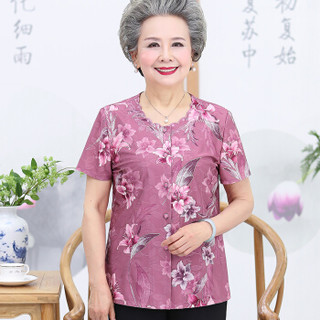 丽乔 2019夏季新款女装新品奶奶装短袖T恤宽松老太太衣服两件套装潮 WLPQXYY184 红色 4XL（135-150斤）