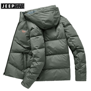 吉普JEEP 羽绒服男装2019秋冬季新品连帽鸭绒外套休闲加厚保暖外套男 LST7375 军绿色 L