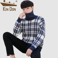 金盾（KIN DON）针织衫 男2019秋季新款休闲百搭韩版潮流你高领方格图案打底衫 1217-1- M9027 藏青色 M