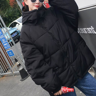 米兰茵（MILANYIN）女装 2019年秋冬新款棉服学生中长款面包服韩版大码外套NYml346 黑色 L