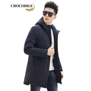 鳄鱼恤（CROCODILE）男士休闲羽绒服 2019冬季新款连帽立领中长款帅气百搭保暖外套 98880077 黑色 165/M