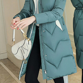 sustory 女装 2019年冬季新款韩版中长款宽松外套学生棉服 QDsu409 墨绿色 L