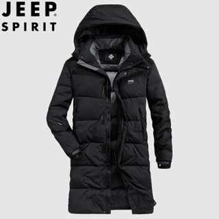 吉普 JEEP 羽绒服男2019冬季新款中长款白鸭绒加厚保暖纯色休闲宽松连帽男装羽绒服  XY0082 黑色 2XL