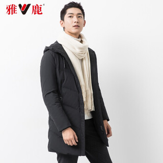 雅鹿中长款羽绒服男2019冬季新款商务休闲厚款男士连帽纯色百搭潮外套保暖YI67U0660 咸菜色 185/100A/3XL