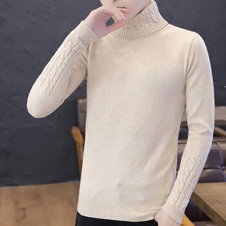 俞兆林（YUZHAOLIN）针织衫 男士潮流纯色螺纹毛衣高领羊毛衫211-1-M9126米色XL