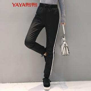 鸭鸭（YAYA）羽绒裤女中腰显瘦外穿运动休闲女裤 H-57900 黑色 155