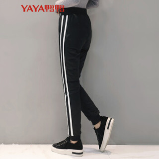 鸭鸭（YAYA）羽绒裤女中腰显瘦外穿运动休闲女裤 H-57900 黑色 155
