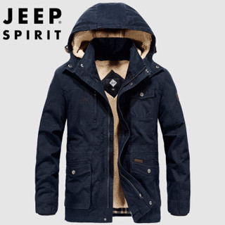 吉普(JEEP)棉服男2019秋季新品新品男装加绒加厚外套连帽可拆卸两件套冬厚款LST1507黑兰 XXXL