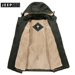 吉普(JEEP)棉服男2019秋季新品新品男装加绒加厚外套连帽可拆卸两件套冬厚款LST1507黑兰 XXXL