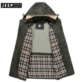 吉普(JEEP)棉服男2019秋季新品新品男装加绒加厚外套连帽可拆卸两件套冬厚款LST1507黑兰 XXXL