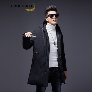 鳄鱼恤（CROCODILE）男士休闲羽绒服 2019冬季新款连帽时尚保暖修身百搭简约外套 98880087 黑色 180/2XL