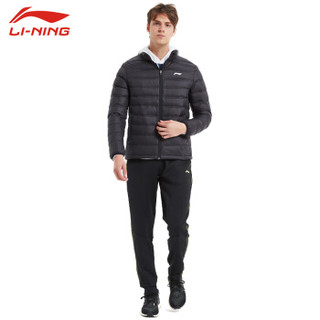 李宁LI-NING 羽绒服加热款男短款白鸭绒轻薄连帽外套AYMP127-2标准黑3XL