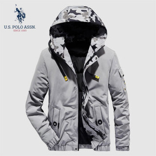 U.S.POLO ASSN. 羽绒服男 2019新品冬季保暖加厚连帽外套宽松加绒男士防寒休闲上衣服 6194117009 灰色 2XL