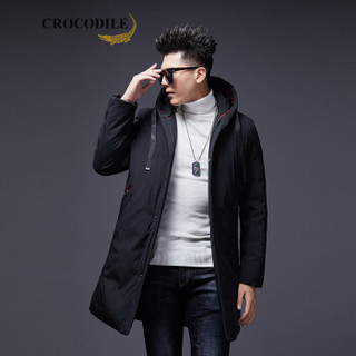 鳄鱼恤（CROCODILE）男士休闲羽绒服 2019冬季新款连帽时尚保暖修身百搭简约外套 98880087 黑色 175/XL