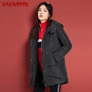 鸭鸭（YAYA）羽绒服女连帽中长款韩版时尚休闲女装外套 B-521304 玛瑙红 155