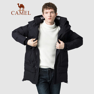 骆驼（CAMEL）男装 2019冬季新款工装羽绒服男韩版潮流中长款连帽白鸭绒外套 D9Y416320 黑色XXXL