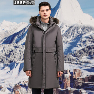 吉普(JEEP)羽绒服男2019冬季新品中长款毛领连帽厚款白鸭绒外套男X-8807 灰色 XL