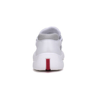 PRADA 普拉达 男士白色银色织物配皮系带运动鞋 4E3400 6GW F0J36 8/42码