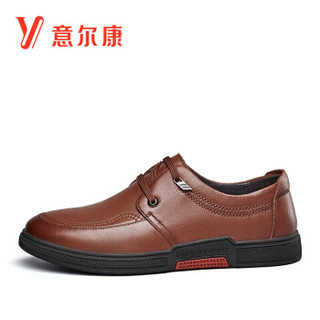 意尔康男鞋系带商务休闲鞋软面牛皮鞋日常舒适单鞋 9511ZE97039W 棕色 39